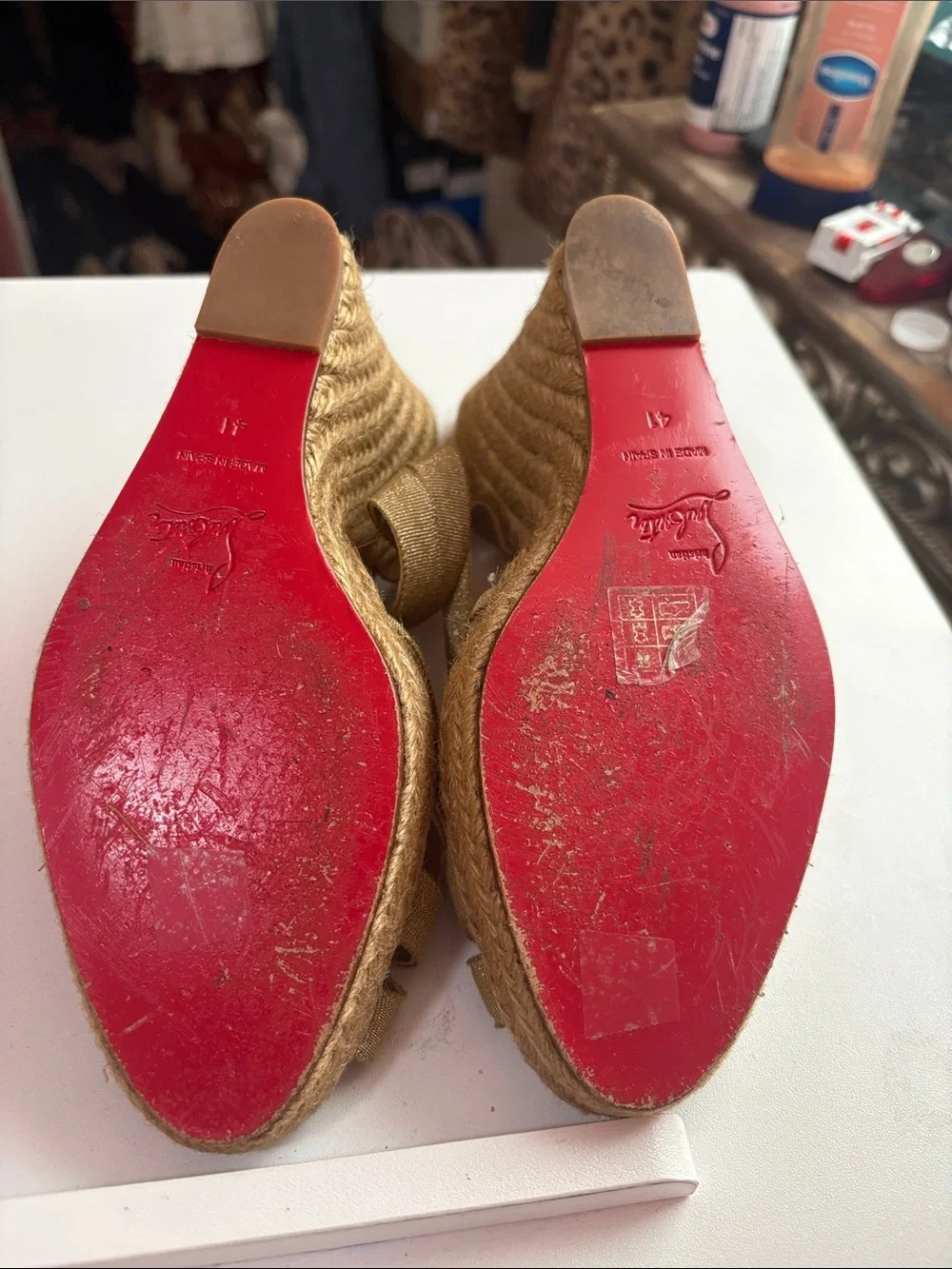 Christian Louboutin Metallic Gold Espadrille Wedge Sandals